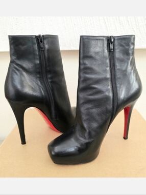Authentic Christian Louboutin Black Nappa Leather High Heel Stiletto Boots